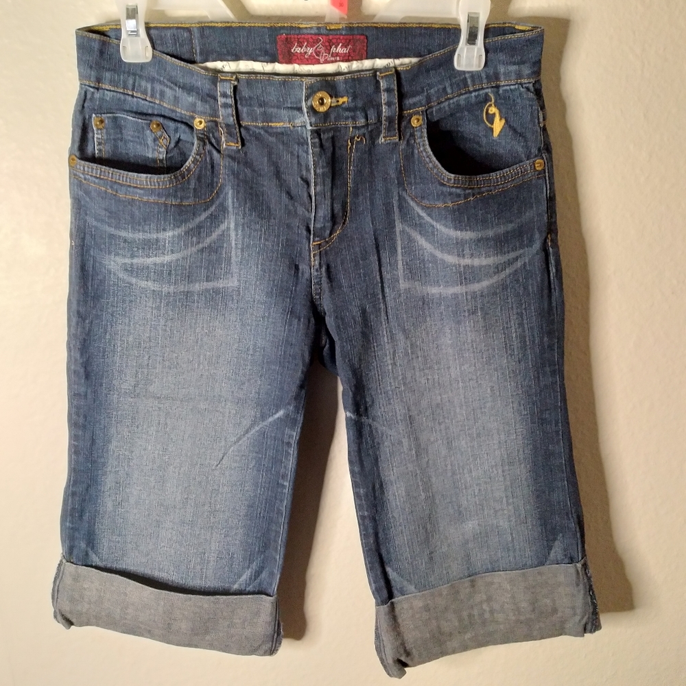 Baby Phat Capri Mid Rise Cropped Flolded Rolled Bottom Hem Jeans #334